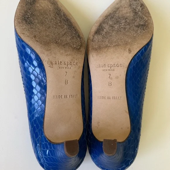 Kate Spade Blue Snake-print Kitten Heel Buckle Pumps Shoes Made In ITALY~7 - Picture 7 of 7